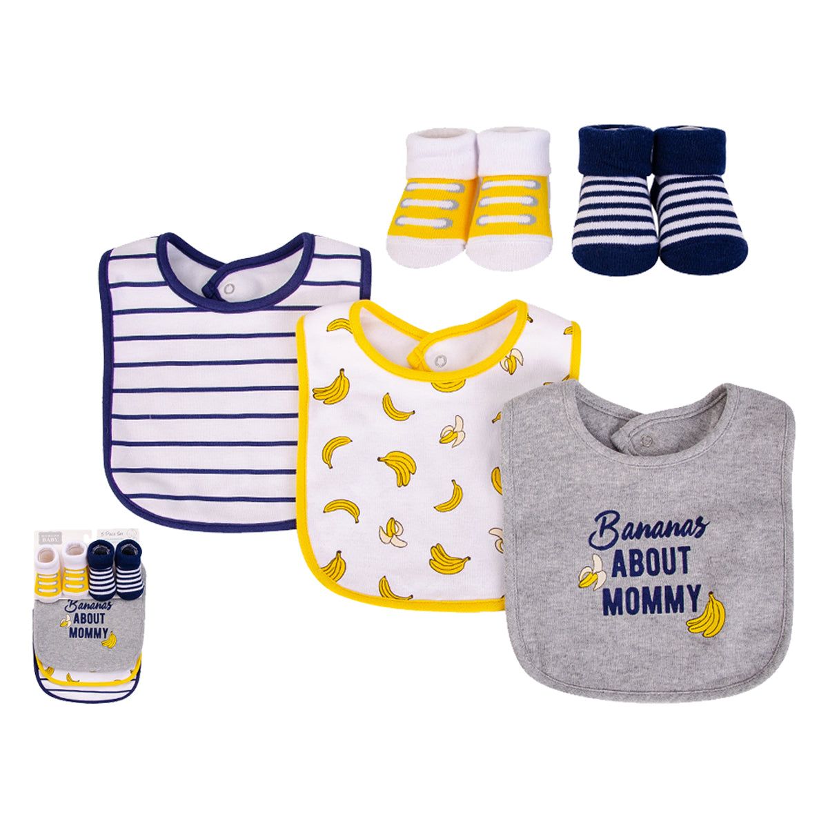 Hudson Baby 5pcs Bib And Sock Set (0-9m)
