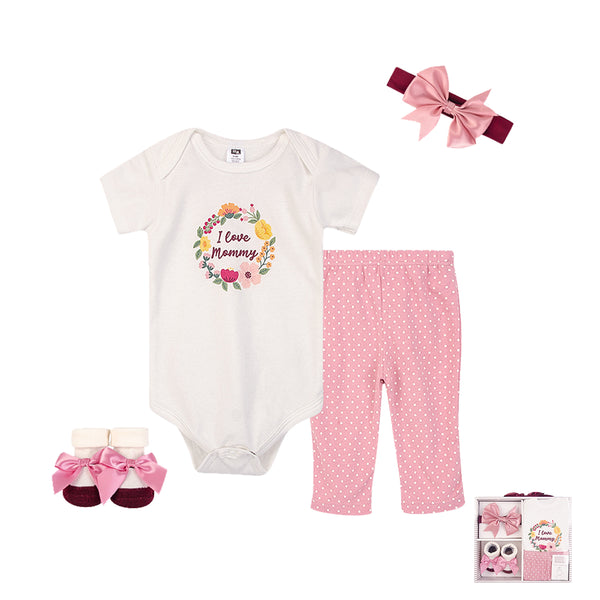 Hudson Baby 4pcs New Born Baby Clothing Gift Set (0-6 Months)