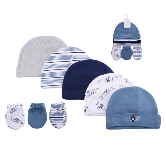 Hudson Baby 5pcs Cap & 3pcs Scratch Mitten Set (0-6m)