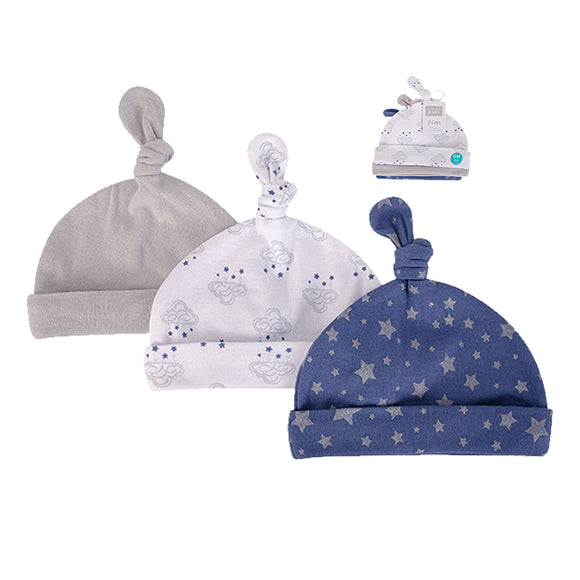 Hudson Baby 3pcs Knot Hat (0-6M)