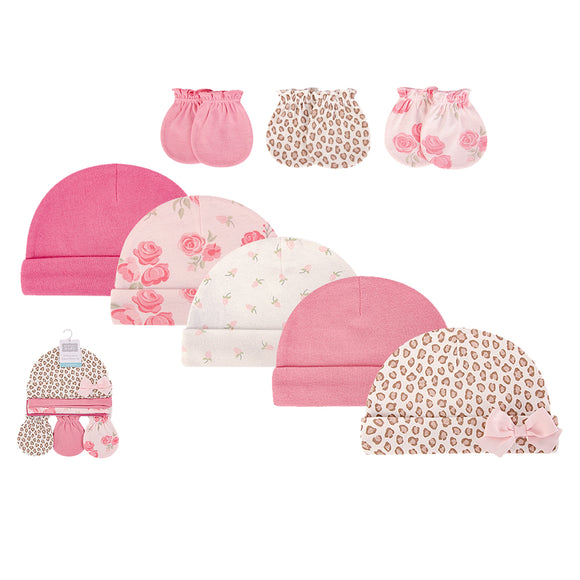Hudson Baby 5pcs Cap & 3pcs Scratch Mitten Set (0-6m)