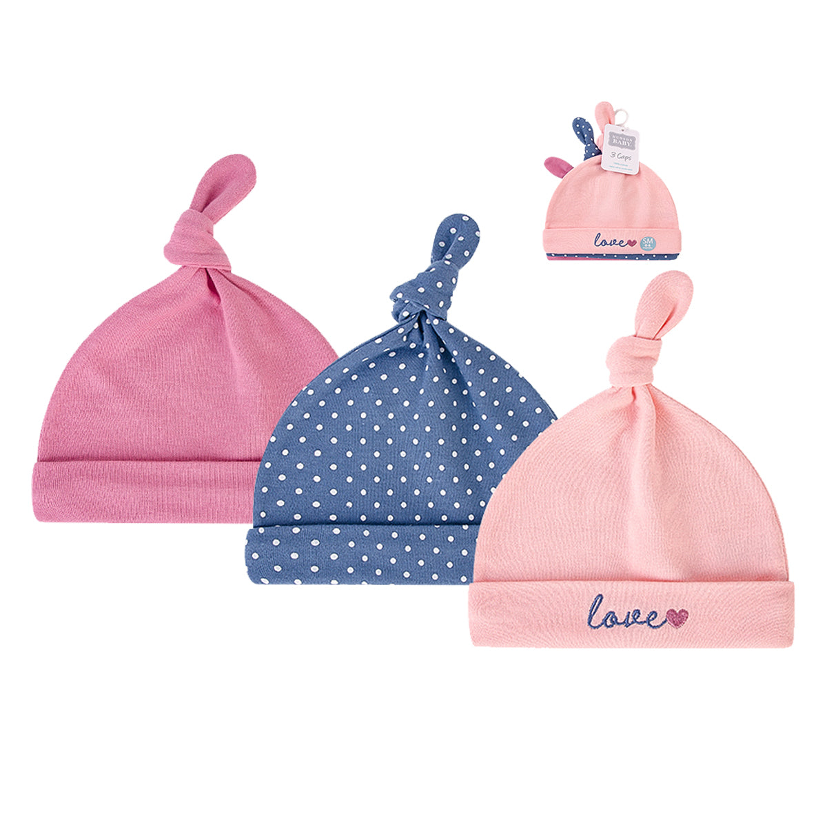Hudson Baby 3pcs Knot Hat (0-6M)