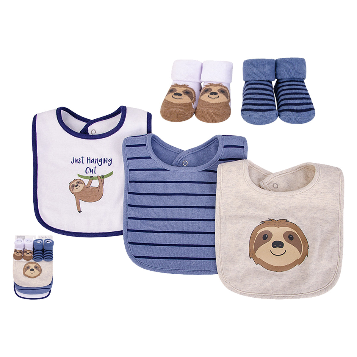 Hudson Baby 5pcs Bib And Sock Set (0-9m)