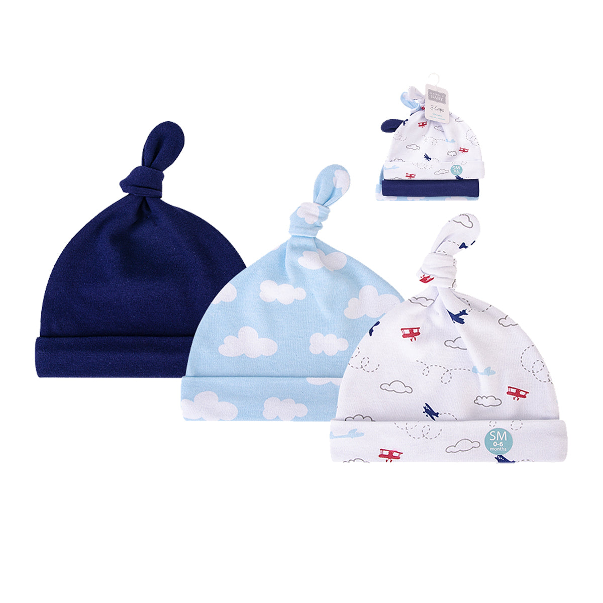 Hudson Baby 3pcs Knot Hat (0-6M)