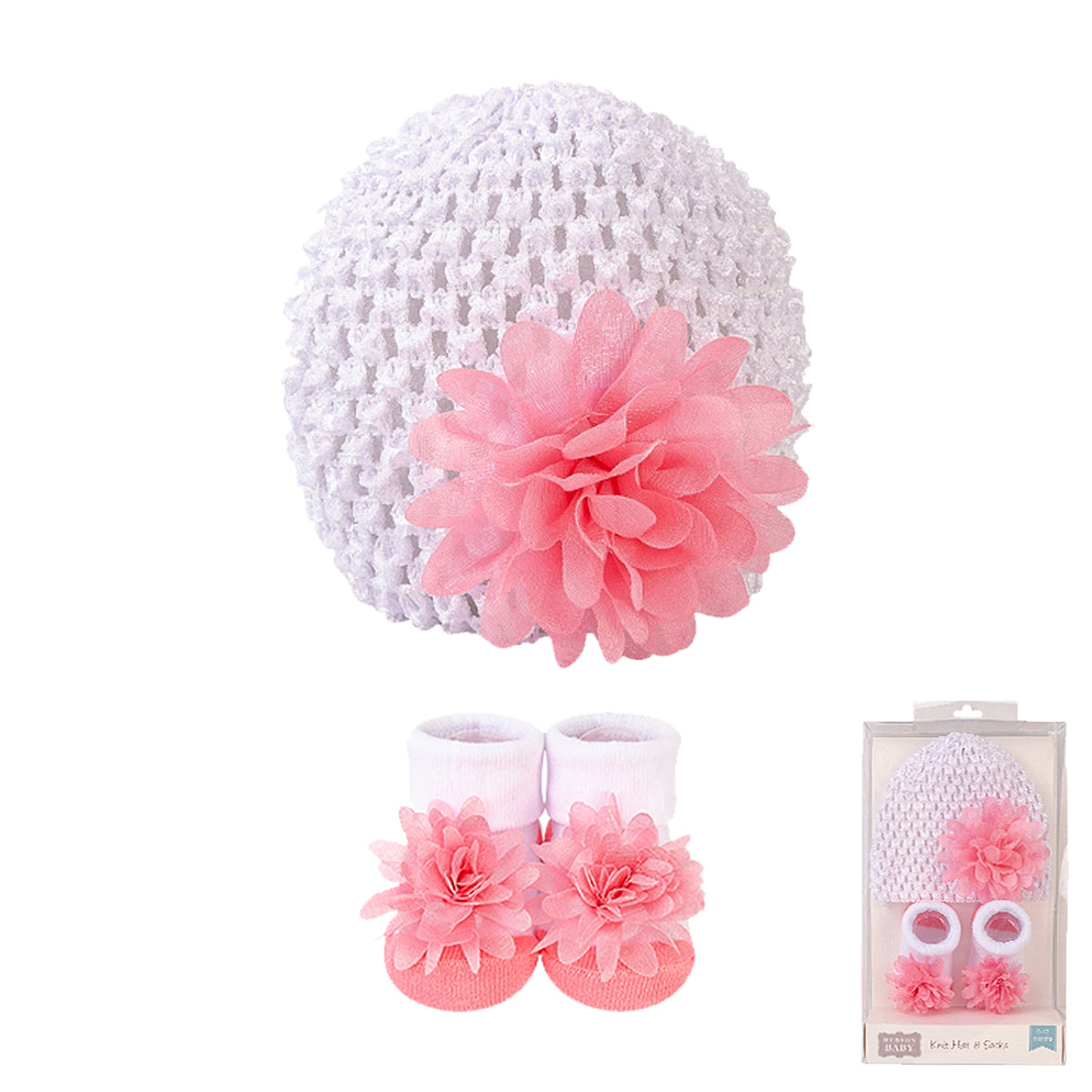 Hudson Baby 2pcs Knit Hat And Sock Set (0-9m)
