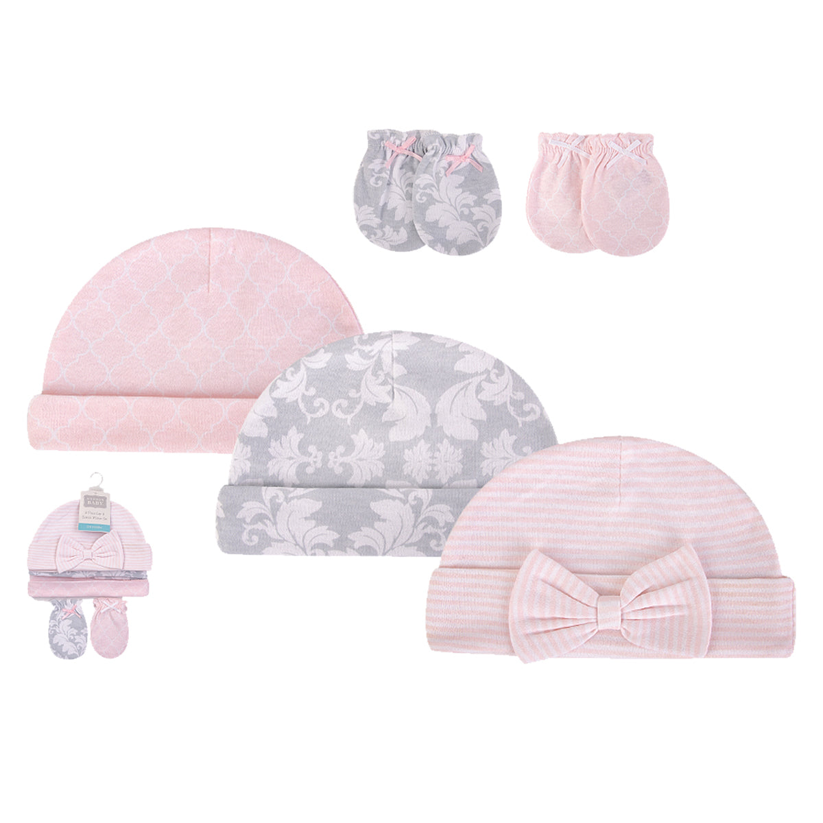 Hudson Baby 3pcs Cap & 2pcs Scratch Mitten Set (0-6m) - 0