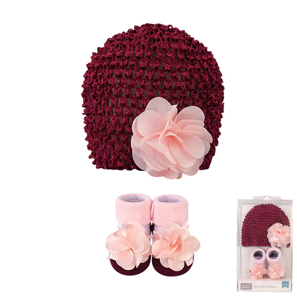 Hudson Baby 2pcs Knit Hat And Sock Set (0-9m)