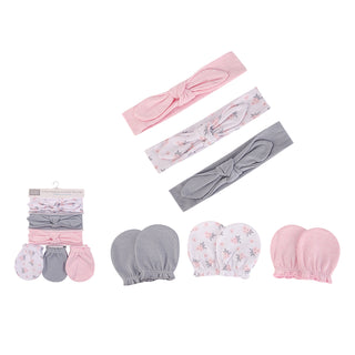 Buy pink-gray-f Hudson Baby 6pcs Headbands & Scratch Mittens Set