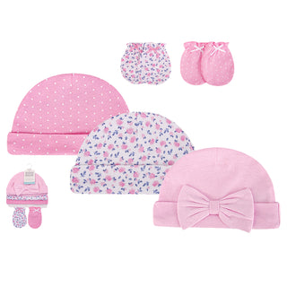 Buy pink-blue-floral Hudson Baby 3pcs Cap & 2pcs Scratch Mitten Set (0-6m)
