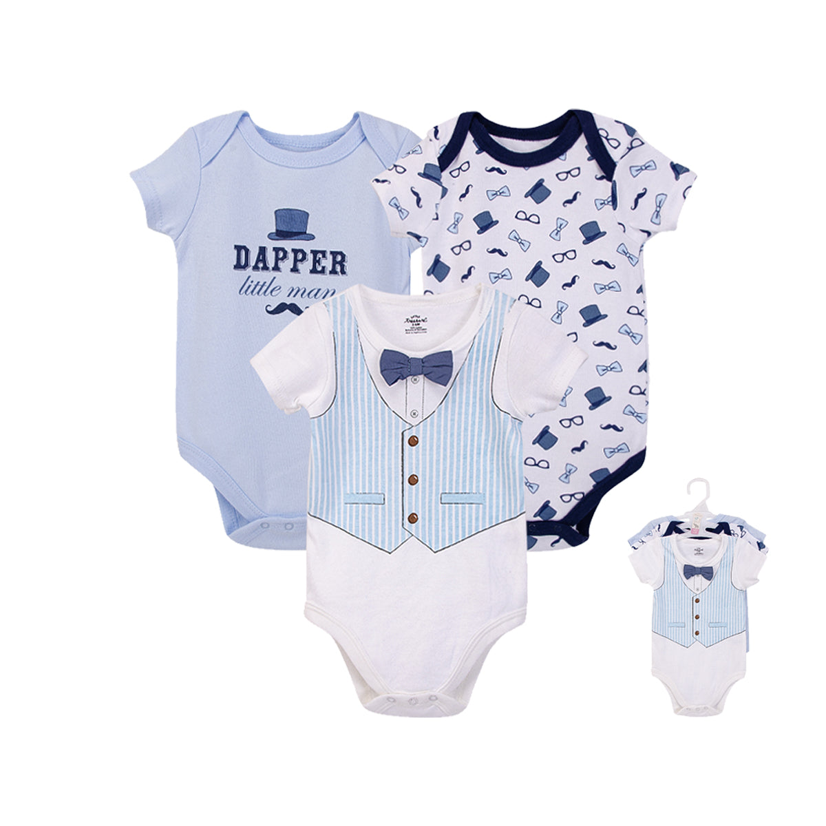 Hudson Baby 3pcs Bodysuit Short Sleeve Set (0-3m/3-6m/6-9m/9-12m)