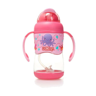 Buy pink Nuby Flip-it 3D Vinyl Wrap with Weighted Straw Cup (400ml)
