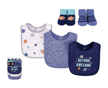 Hudson Baby 5pcs Bib And Sock Set (0-9m) - 0