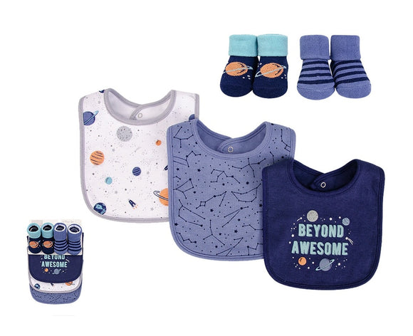 Hudson Baby 5pcs Bib And Sock Set (0-9m)