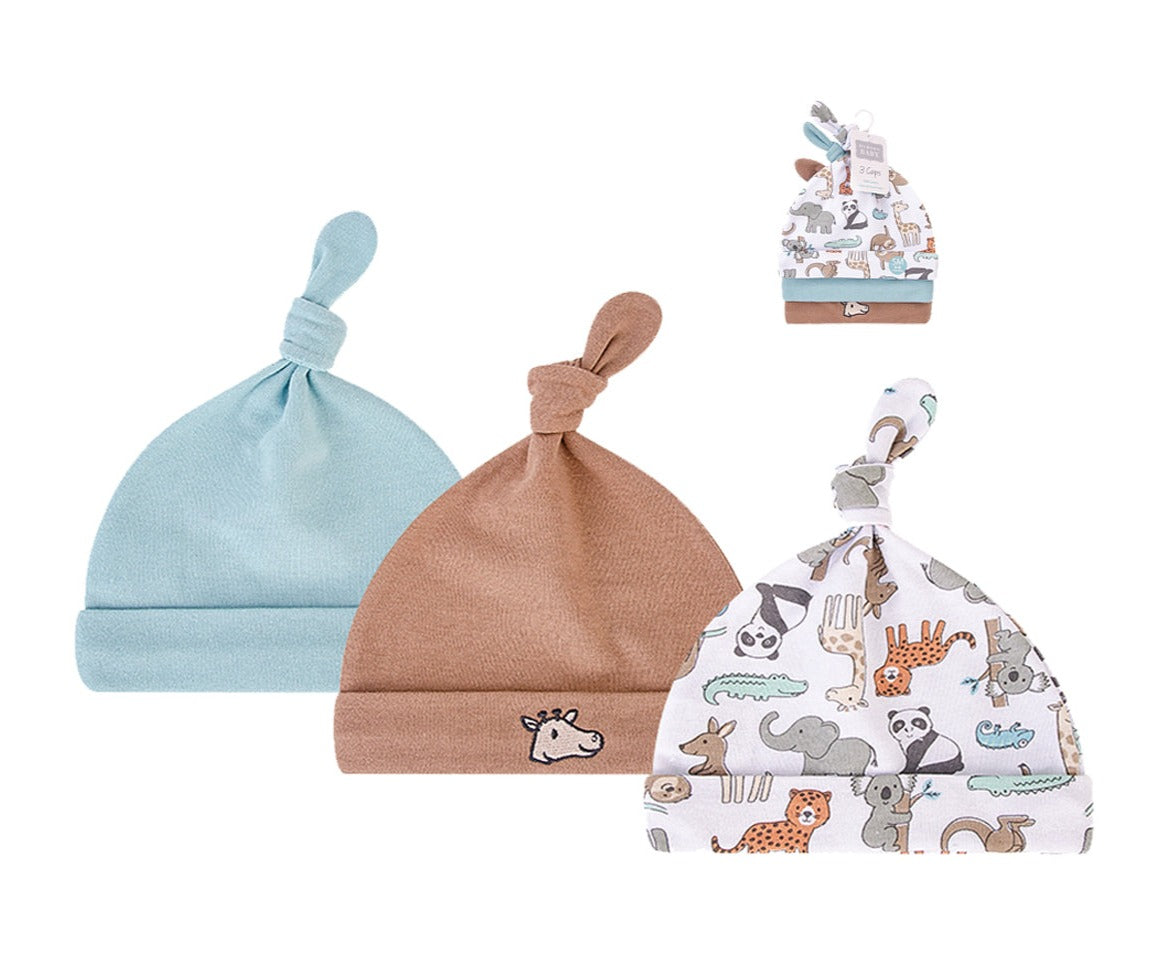 Hudson Baby 3pcs Knot Hat (0-6M)