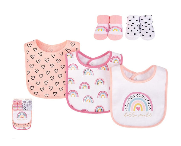 Hudson Baby 5pcs Bib And Sock Set (0-9m)