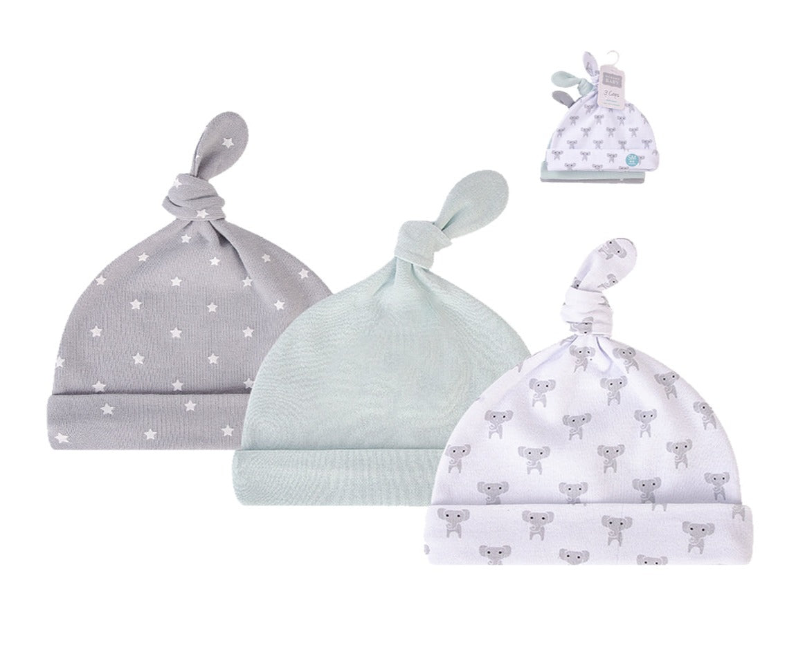 Hudson Baby 3pcs Knot Hat (0-6M) - 0