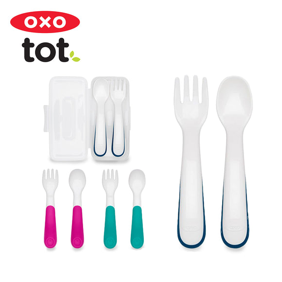 OXO Tot On-the-Go Plastic Fork and Spoon Set with Travel Case
