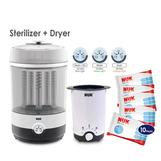 NUK Sterilizer & Dryer + Thermo Bottle Warmer + 10packs x 10 Sheets Wipes (Promo)