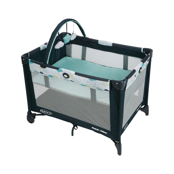 Graco Pack 'n' Play On The Go Playard With Bassinet - Stratus (Free 2 Foam Mattress + Quilted Sheet)