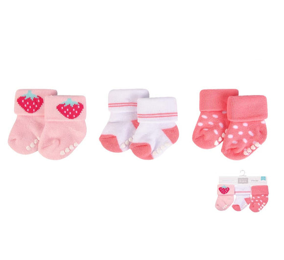 Hudson Baby 3pcs Terry Socks With Non-Skid (0-6M)