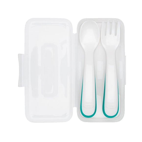 OXO Tot On-the-Go Plastic Fork and Spoon Set with Travel Case