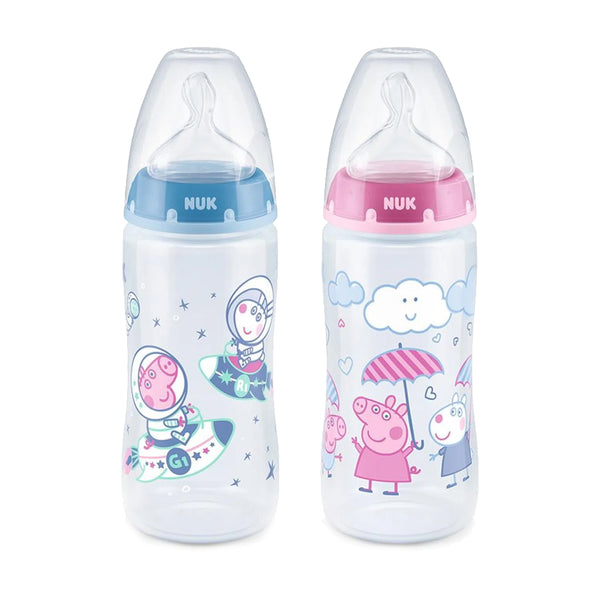 NUK 300ml Peppa Pig PP Bottle with Silicone Teat S1M (0-6M) x 2 FREE NUK 50 Sheets Baby Wipes (Promo)