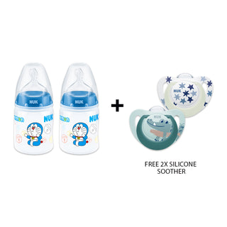 NUK Doraemon Limited Edition Anti- Colic  Bottle Set   0-6m (150ml) with FREE 2x Silicone Soother (Promo)