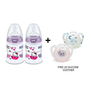 NUK Hello Kitty Limited Edition Anti- Colic  Bottle Set   0-6m (150ml) with FREE 2x Silicone Soother (Promo)