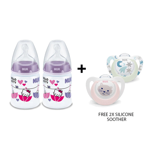 NUK Hello Kitty Limited Edition Anti- Colic  Bottle Set   0-6m (150ml) with FREE 2x Silicone Soother (Promo)